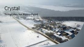  Presentation with house snow mountain - Beautiful PPT layouts featuring hogares y medio ambiente - aerial panorama - small houses backdrop and a light blue colored foreground