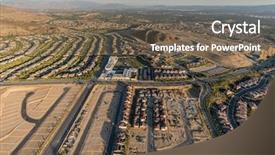  Presentation with ranch - PPT theme with hogares y medio ambiente - aerial view of new neighborhood background and a tawny brown colored foreground
