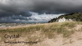  Presentation with nursing homes - Presentation theme consisting of hogares y medio ambiente - dune grasses and vacation homes background and a coral colored foreground