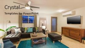  Presentation with room interior design - Presentation enhanced with hogares y medio ambiente - living room in contemporary modern background and a soft green colored foreground
