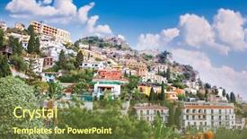  Presentation with italy - Beautiful presentation theme featuring hogares y medio ambiente - panorama of taormina sicily italy backdrop and a tawny brown colored foreground