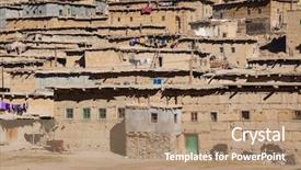  Presentation with build - Theme enhanced with hogares y medio ambiente - part of small village background and a coral colored foreground