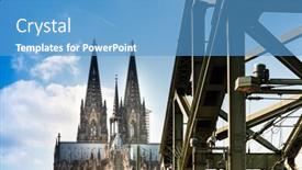  Presentation with crossing bridge - Presentation consisting of hohenzollern bridge is a bridge crossing the river rhine in the german city of cologne background and a teal colored foreground