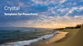  Presentation with sunset beach - Presentation design having hoi-an-beach-at-sunset background and a teal colored foreground