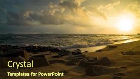  Presentation with sunset beach - Audience pleasing presentation theme consisting of hoi-an-beach-at-sunset backdrop and a wine colored foreground