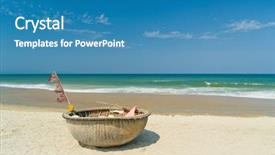  Presentation with long tailed boat fishing boat - PPT theme having hoi an da nang vietnam background and a teal colored foreground