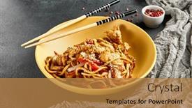  Presentation with food chicken - Cool new presentation design with hoisin-chicken-udon-noodles-yellow backdrop and a gold colored foreground