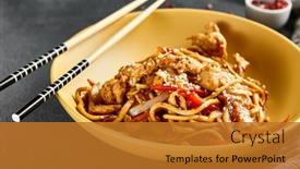  Presentation with noodles - Amazing presentation theme having hoisin-chicken-udon-noodles-yellow backdrop and a gold colored foreground