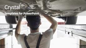  Presentation with hoist - Amazing slide set having hoist - rear view of automobile mechanic backdrop and a gray colored foreground