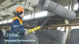  Presentation with pipe - Colorful presentation theme enhanced with hoist - worker hoisting concrete pipe tube backdrop and a ocean colored foreground