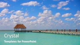  Presentation with hut - Presentation design featuring holbox island beach wooden pier hut in quintana roo of mexico background and a seafoam green colored foreground