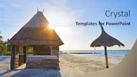  Presentation with hut - Slide deck with holbox island hut palapa in quintana roo of mexico background and a light blue colored foreground