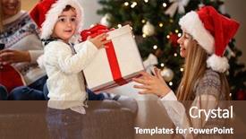  Presentation with child boy hold basket - Audience pleasing theme consisting of hold big box with christmas backdrop and a tawny brown colored foreground