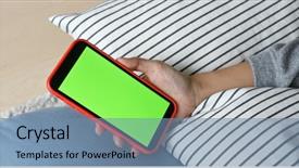  Presentation with violin key - PPT layouts having hold cellphone with chroma key background and a  colored foreground