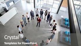  Presentation with company - Colorful PPT layouts enhanced with hold company meeting in circle backdrop and a gray colored foreground