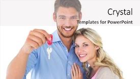  Presentation with house key - Slides consisting of hold keys - attractive young couple showing new background and a lemonade colored foreground