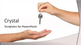  Presentation with hold hand - PPT theme featuring hold keys - hand giving a key isolated background and a sky blue colored foreground