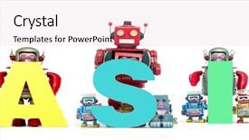  Presentation with robot - Beautiful slide deck featuring hold up the word basic backdrop and a coral colored foreground