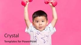  Presentation with asian fitness elderly - Beautiful theme featuring hold up train - asian boy lifting up dumbbell backdrop and a  colored foreground