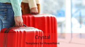  Presentation with red - Theme featuring hold up train - couple carrying large red suitcases background and a red colored foreground