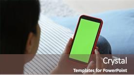  Presentation with green screen - PPT theme featuring hold with cellphone with green background and a tawny brown colored foreground