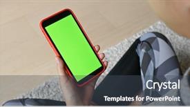  Presentation with green screen - PPT theme consisting of hold with cellphone with green background and a tawny brown colored foreground