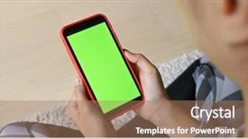  Presentation with green screen - Beautiful PPT layouts featuring hold with cellphone with green backdrop and a coral colored foreground