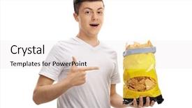  Presentation with bag - Presentation theme consisting of holding a bag of chips background and a sky blue colored foreground