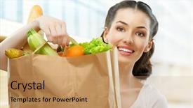  Presentation with bag - Beautiful PPT layouts featuring holding a bag of food backdrop and a coral colored foreground