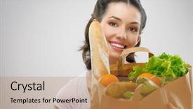  Presentation with food delivery - Slide deck consisting of holding a bag of food background and a coral colored foreground