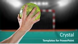  Presentation with handball - Beautiful presentation theme featuring holding a ball against handball backdrop and a ocean colored foreground