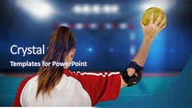  Presentation with handball - Theme featuring holding a ball against handball background and a ocean colored foreground