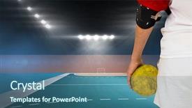  Presentation with handball - Amazing theme having holding a ball against handball backdrop and a ocean colored foreground