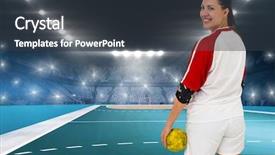  Presentation with handball - PPT layouts enhanced with holding a ball against handball background and a  colored foreground