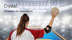  Presentation with handball - Theme consisting of holding a ball against handball background and a lemonade colored foreground