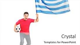  Presentation with football - Beautiful slide deck featuring holding a ball and flag backdrop and a white colored foreground