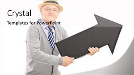  Presentation with black senior citizen - Audience pleasing PPT theme consisting of holding a big black arrow backdrop and a white colored foreground