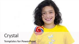  Presentation with happy young student girl holding - Cool new presentation theme with holding a big lolli-pop backdrop and a white colored foreground