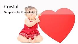  Presentation with cute baby - PPT theme featuring holding a big red heart background and a sky blue colored foreground