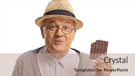  Presentation with chocolate - Slide deck consisting of holding a bitten chocolate bar background and a coral colored foreground