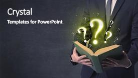  Presentation with question - Beautiful presentation theme featuring holding a book with question backdrop and a dark gray colored foreground