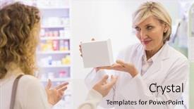  Presentation with drug interaction - Audience pleasing PPT theme consisting of holding a bottle of drug backdrop and a  colored foreground