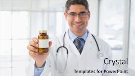  Presentation with capsules pills pill doctor prescription - PPT layouts with holding a bottle of pill background and a light gray colored foreground