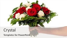  Presentation with hand holding flowers - Theme having holding a bouquet of flowers background and a light gray colored foreground