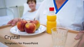  Presentation with patient and nurse holding hands - PPT theme featuring holding a breakfast in hospital background and a coral colored foreground
