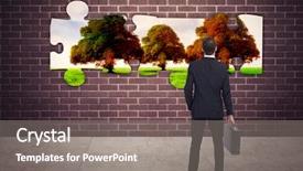  Presentation with puzzle green - Colorful PPT theme enhanced with holding a briefcase against tree backdrop and a gray colored foreground