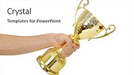  Presentation with champion - Presentation having holding a champion golden trophy background and a white colored foreground