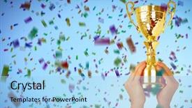  Presentation with champion - Slides enhanced with holding a champion golden trophy background and a light blue colored foreground