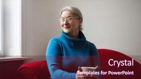  Presentation with older woman - PPT theme with holding a cup of tea background and a tawny brown colored foreground