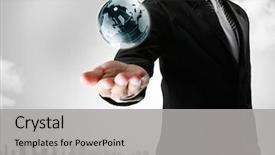  Presentation with cutout paper people standing around globe holding hands - Slides enhanced with holding a glowing earth globe background and a light gray colored foreground